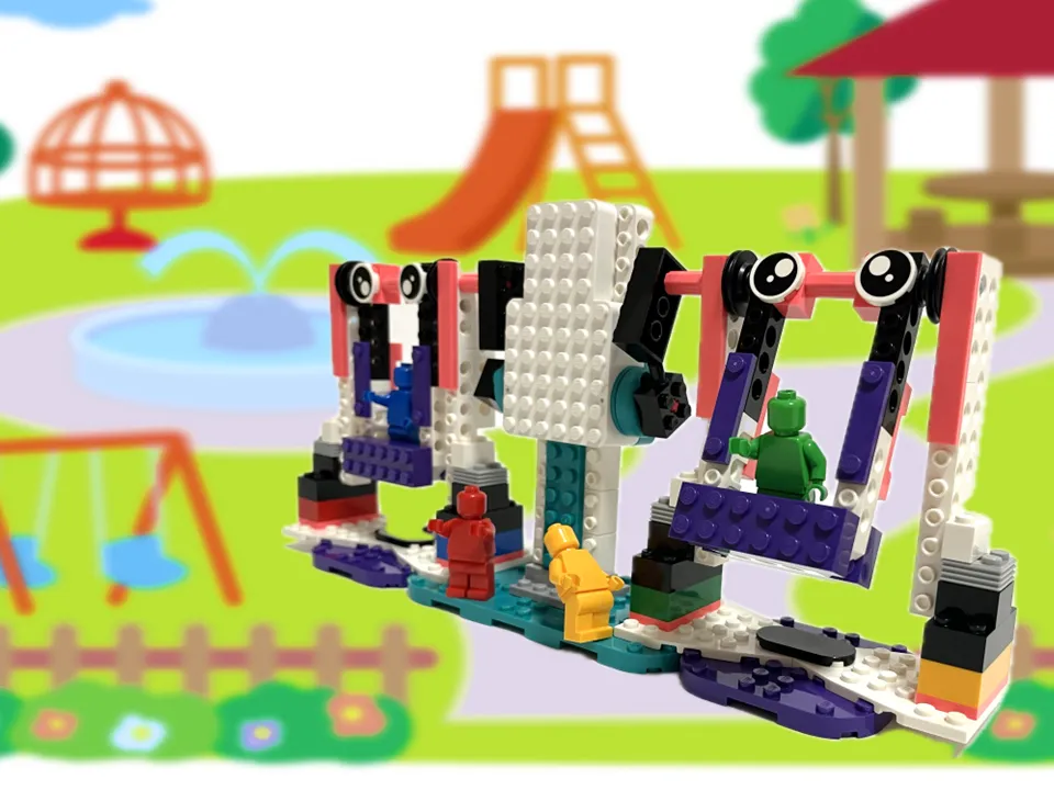 ブロックで製作した公園のブランコ